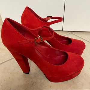 Forever 21 Mary Jane Platform High Heel Pumps  10,Red Suede, New Never Worn